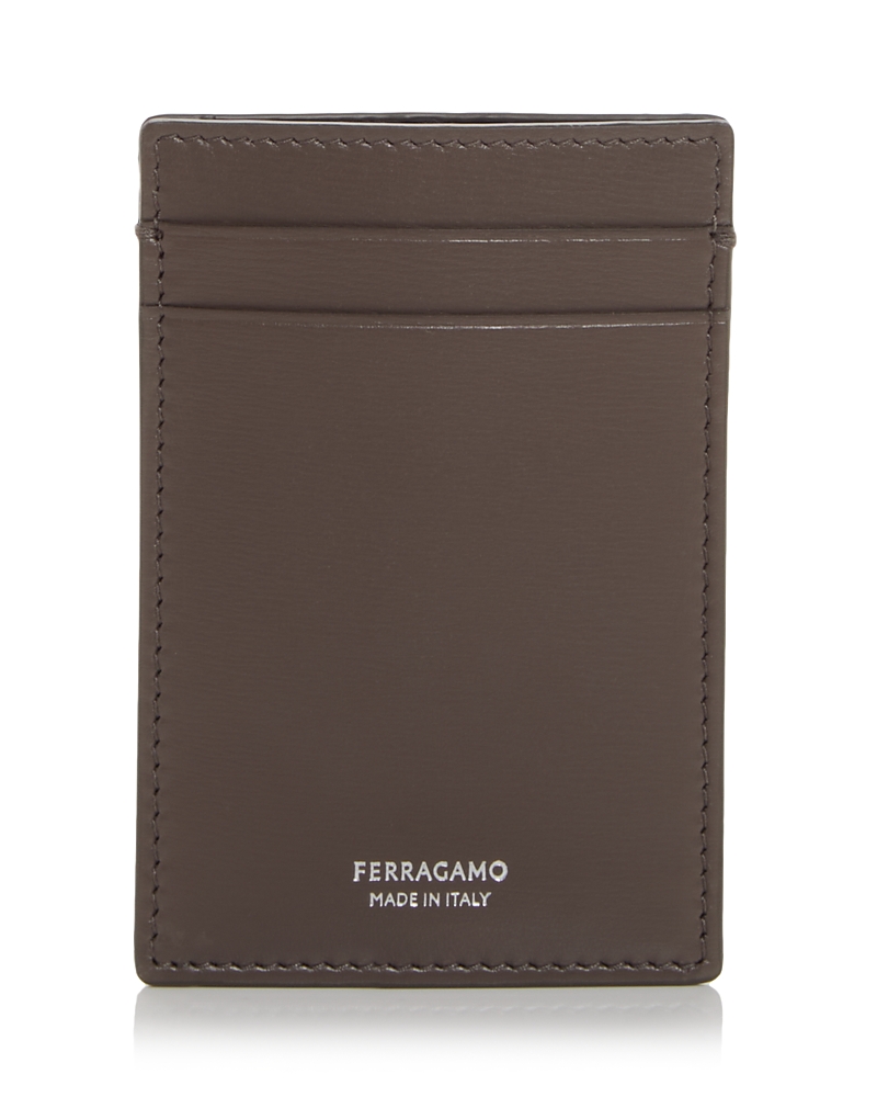 Ferragamo Leather Money Clip & Card Case In Gray