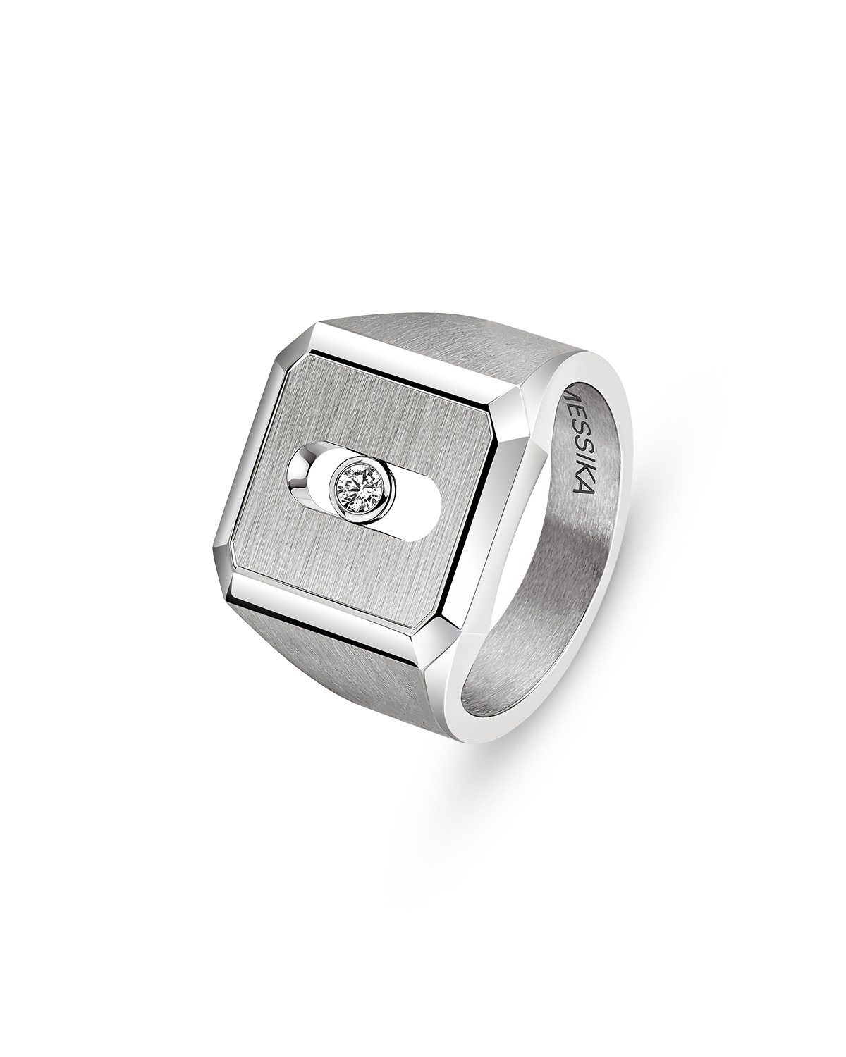 Titanium Move Diamond Signet Ring, 0.06 tcw
