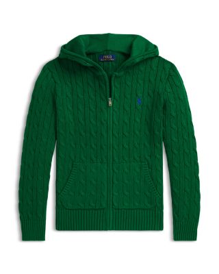 Boys' Cable Cotton Hooded Full Zip Sweater - Big Kid