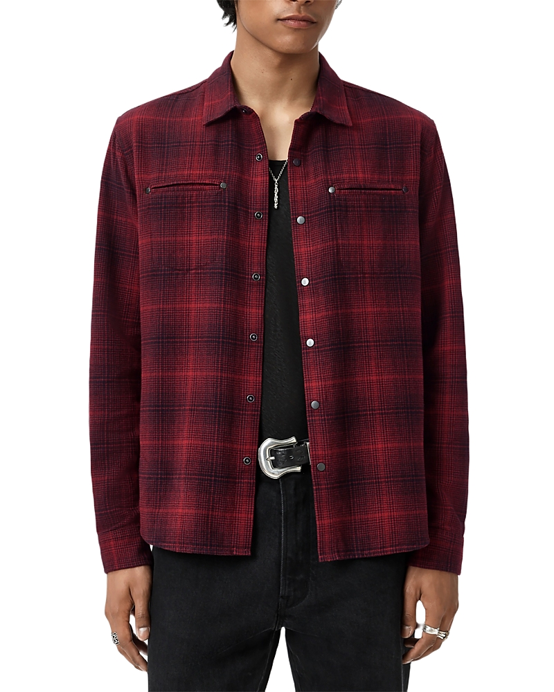 John Varvatos Dario Brushed Cotton Flannel Snap-up Shirt In Burgundy