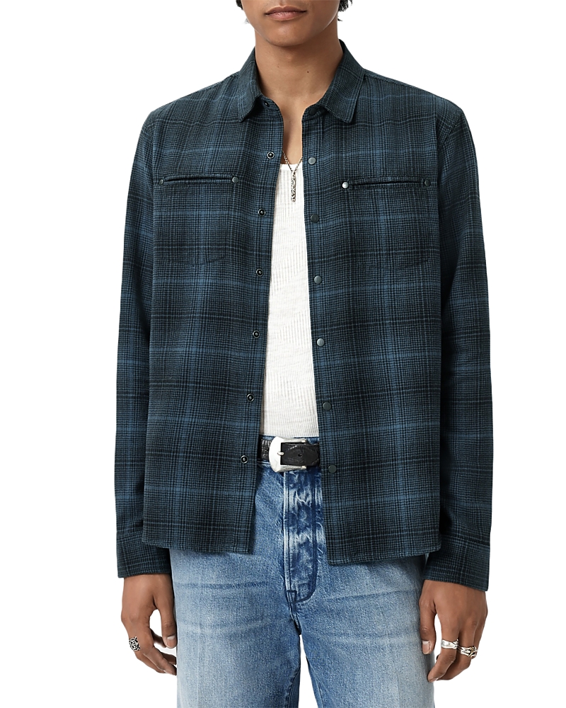 John Varvatos Dario Brushed Plaid Shirt In Blue