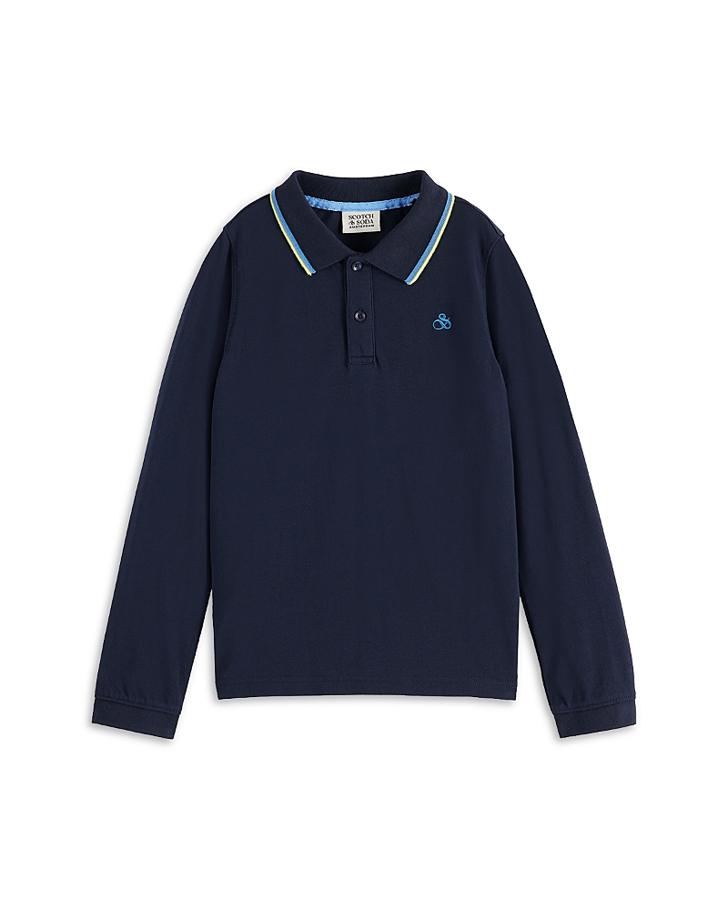 Scotch & Soda Boy's Cotton Piqué Long-sleeve Polo Shirt In Blue
