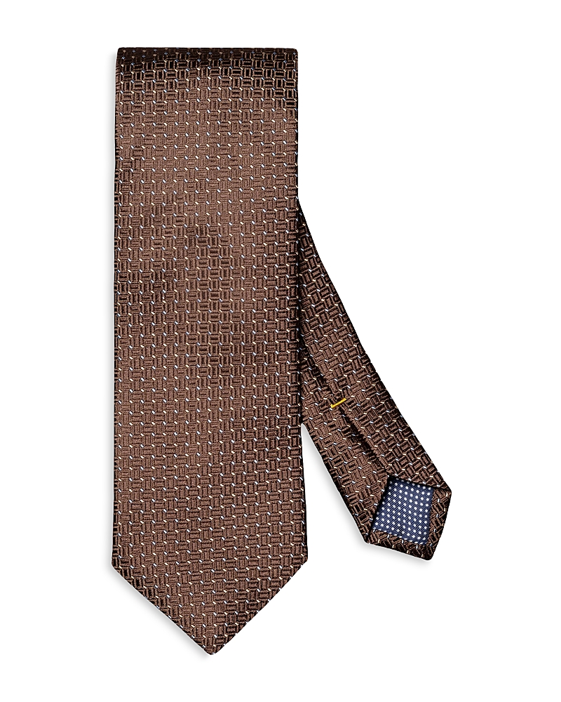 Eton Micro Geometric Silk Tie In Brown
