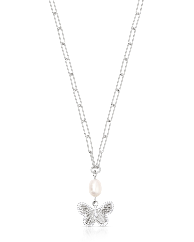 Ettika Butterfly Cultured Pearl Chain Necklaces In Metallic