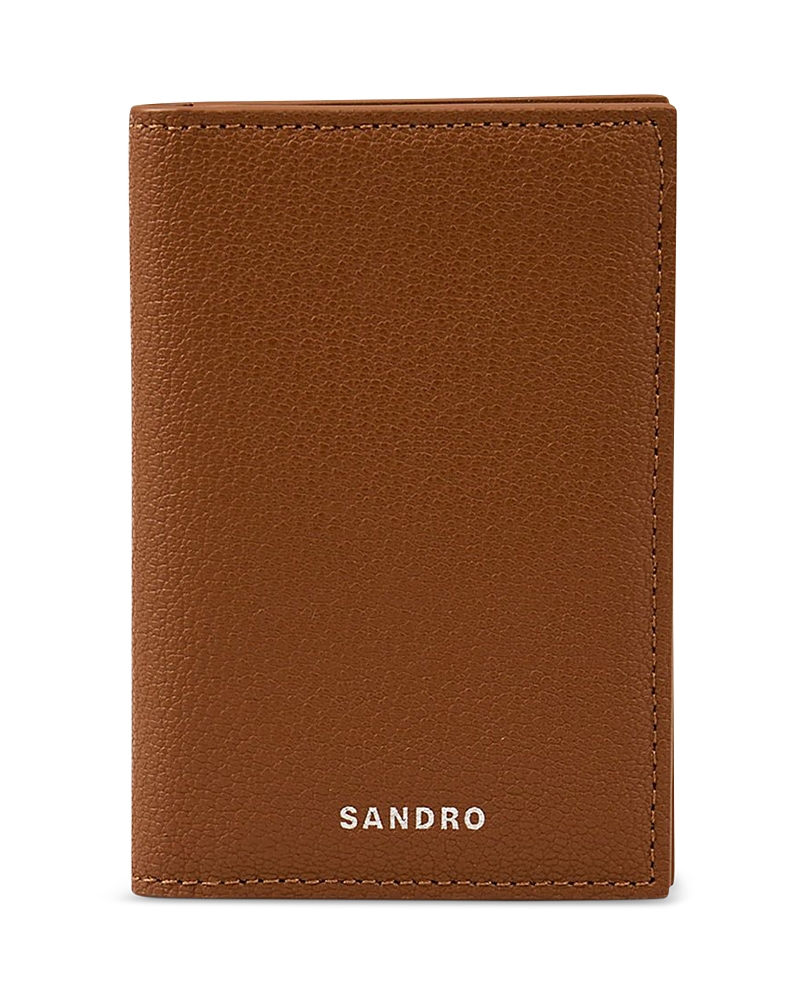 Sandro Grained Leather Foldable Card Holder In Brown