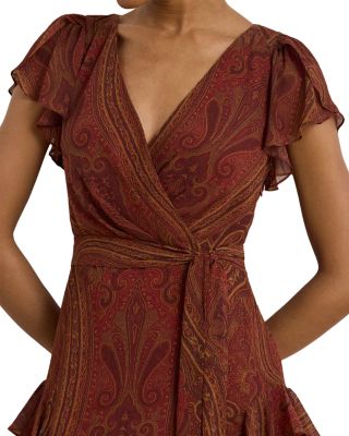 Paisley Ruffle Trim Georgette Gown