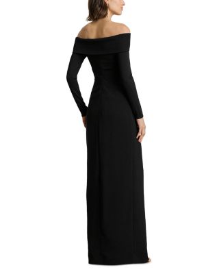 Rib Knit & Crepe Off The Shoulder Gown