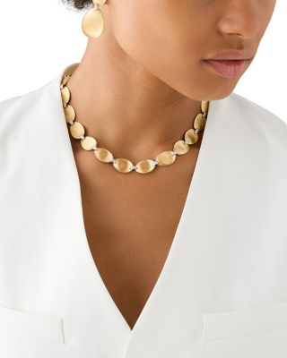 18K White & Yellow Gold Lunaria Diamond Textured Link Collar Necklace, 17.75"