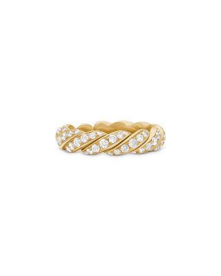 Sculpted Cable Flex Band Ring in 18K Yellow Gold with Diamonds, 5mm