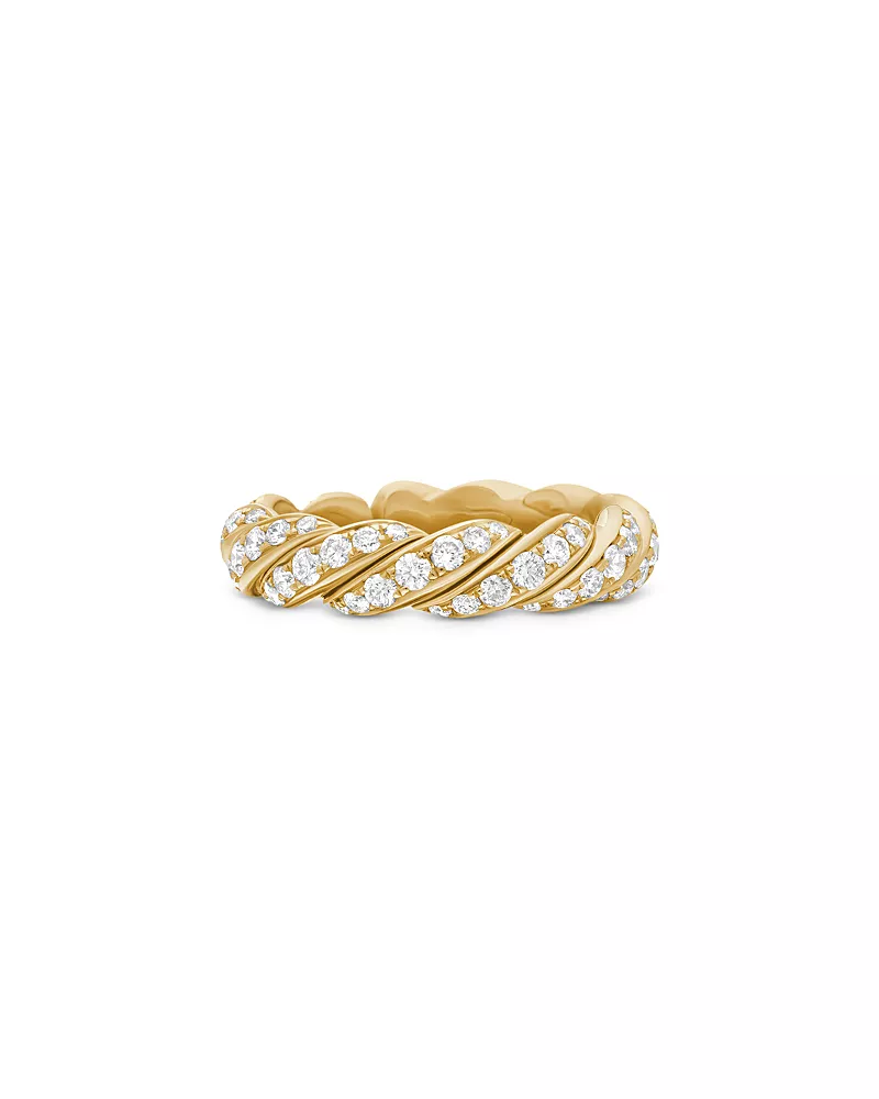 Sculpted Cable Flex Band Ring in 18K Yellow Gold with Diamonds, 5mm