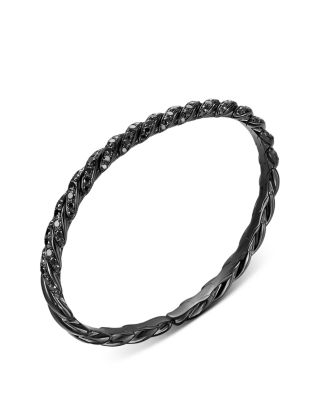 Sculpted Cable Flex Bracelet in 18K White Gold with Black Rhodium and Black Diamonds, 5mm