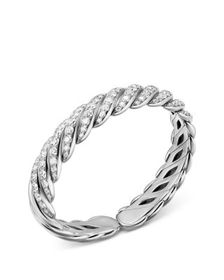 Sculpted Cable Flex Bracelet in 18K White Gold with Diamonds, 11mm