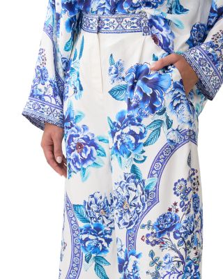 Silk Beaded Waist Wide Leg Pants