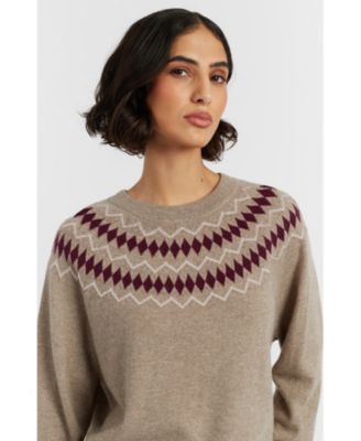  Women's Wool Cashmere Diamond Fair Isle Sweater