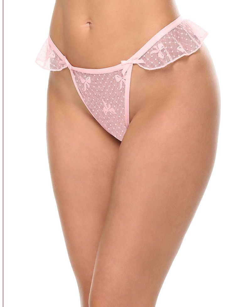 Oh La La Cheri Brooke Bow Mesh Thong Panty In Pink