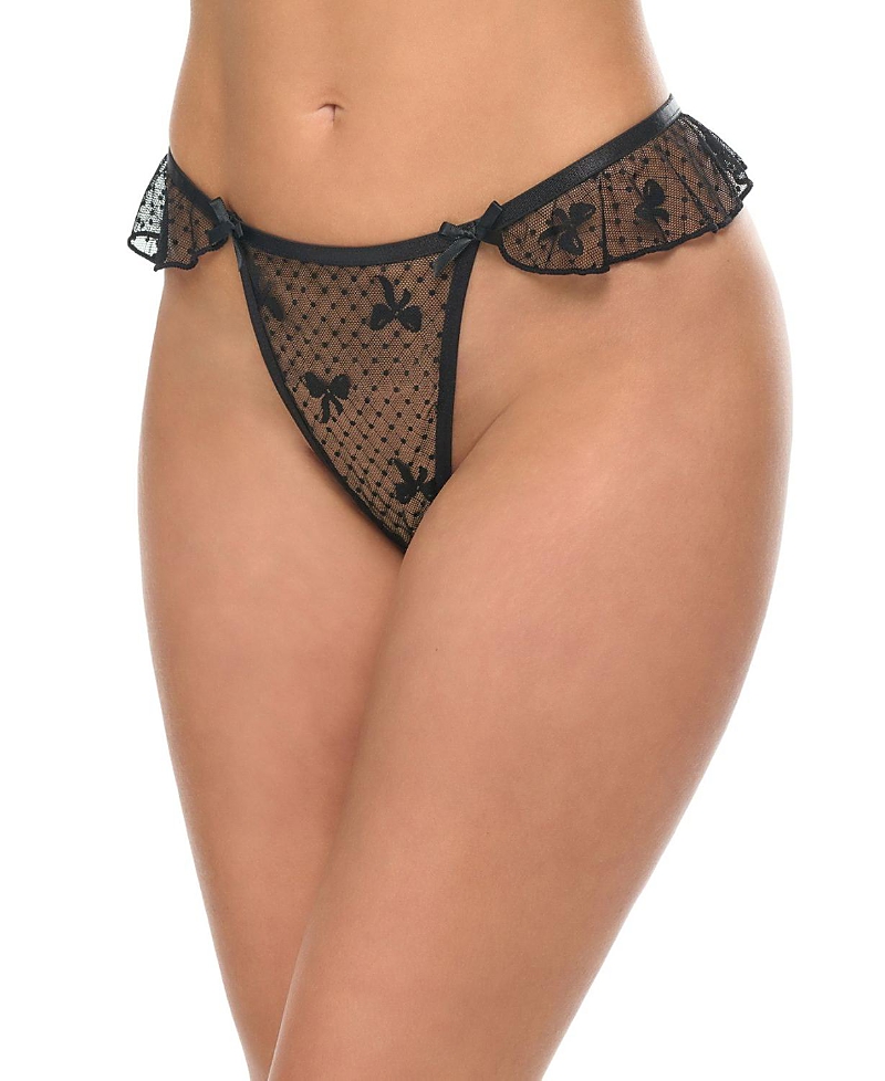 Oh La La Cheri Brooke Bow Mesh Thong Panty In Black