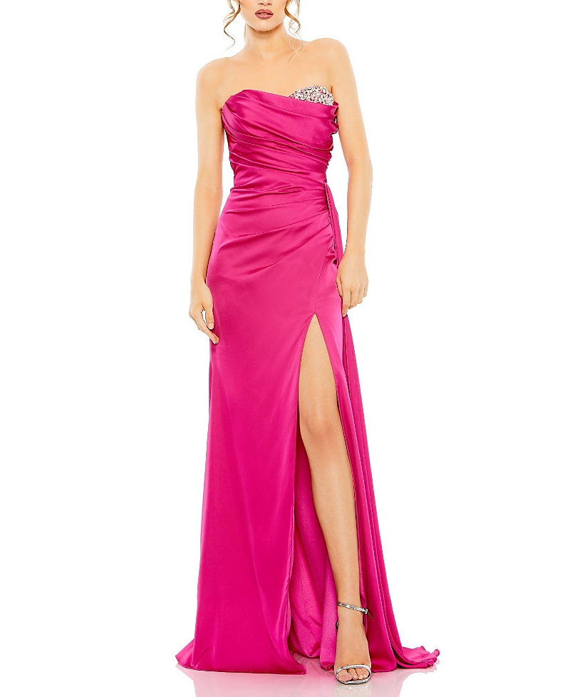 Mac Duggal Strapless Embellished Sweetheart Neckline Satin Gown