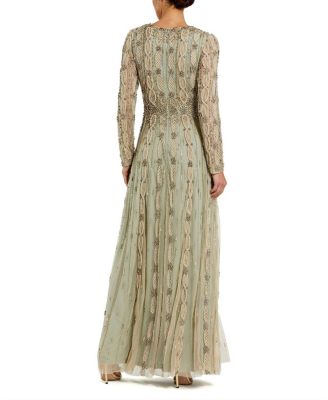 Embellished Mesh Long Sleeve A Line Gown