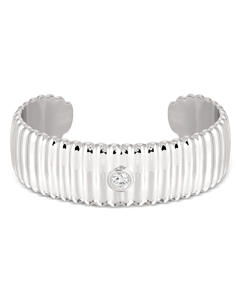 Ettika Crystal Solitaire Ribbed Cuff Bracelet In White