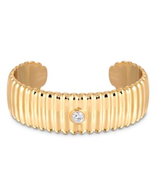 Crystal Solitaire Ribbed Cuff Bracelet