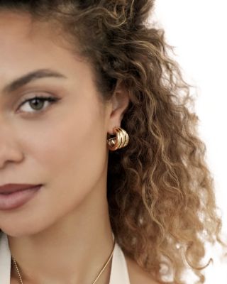 Triple Ribbed Huggie Hoop Earrings