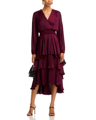 Bei Surplice Neck Asymmetric Midi Dress