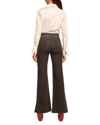 Tyra High Rise Flared Animal-Print Jeans in Deep Olive