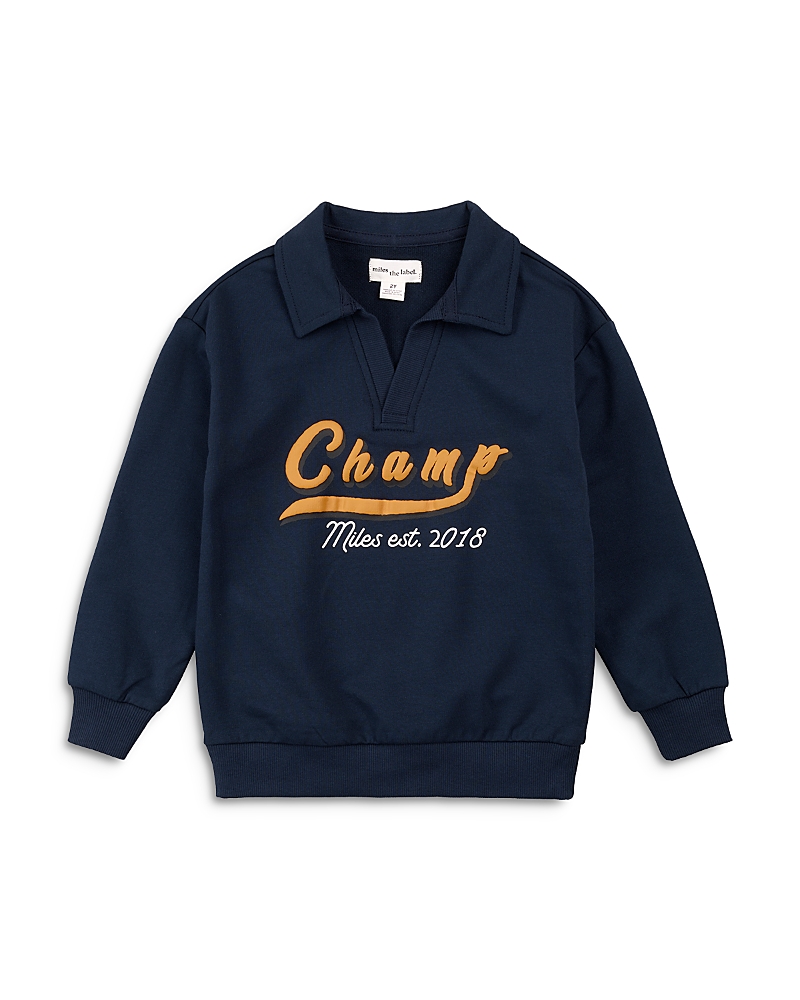 Miles The Label Boys' Champion Puff Print Logo Collared Sweatshirt - Little Kid In Blue