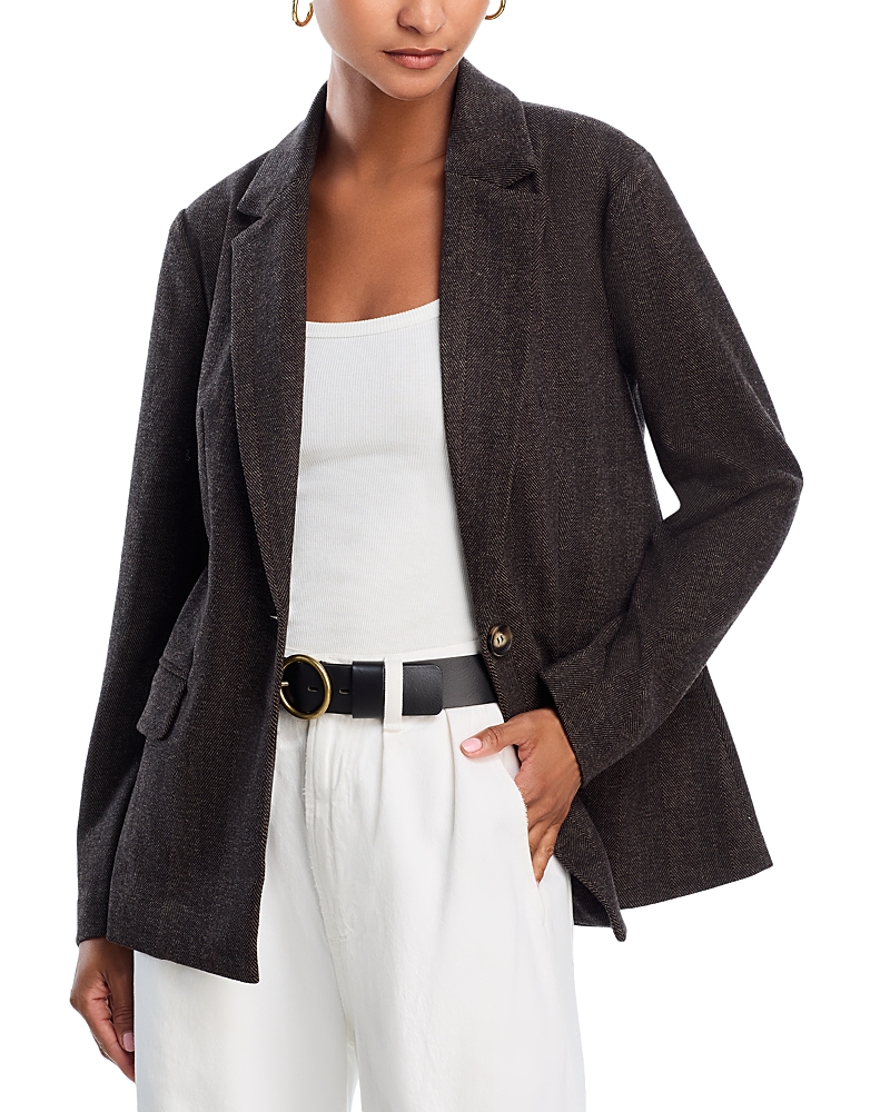 Aqua Herringbone Blazer - Exclusive In Brown