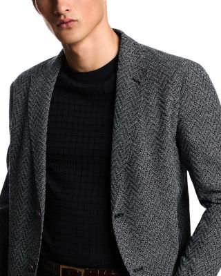 Chevron Motif Knit Effect Wool Regular Fit Blazer