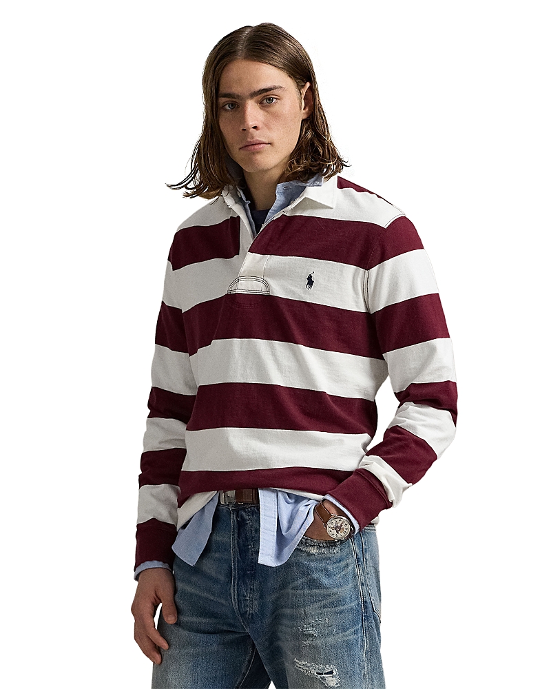 Polo Ralph Lauren Logo-embroidered Striped Cotton-jersey Polo Shirt In Burgundy