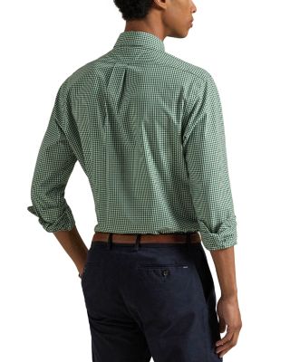 Cotton Stretch Poplin Gingham Check Classic Fit Button Down Shirt