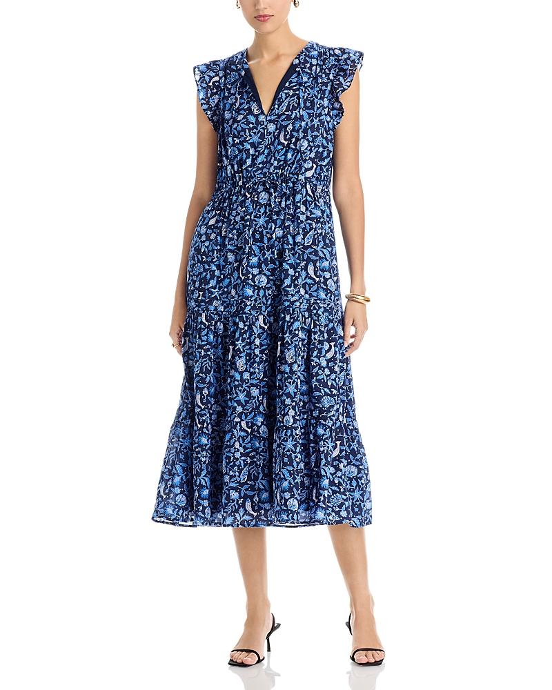 Vineyard Vines Flutter Sleeve Maxi Dress In Blue