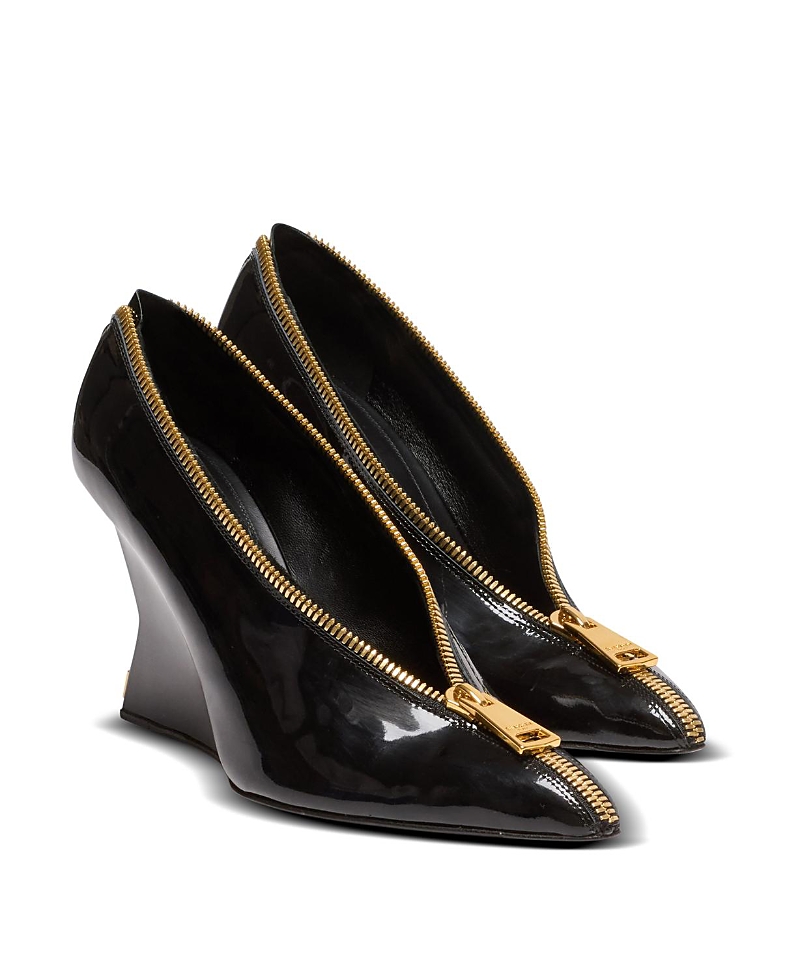 Balmain Women's Zip Wedge Pumps in Patent Leather
