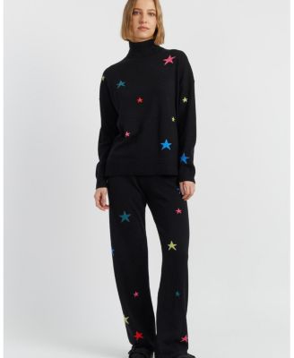  Women's Wool Cashmere Star Wide Leg Track Pants