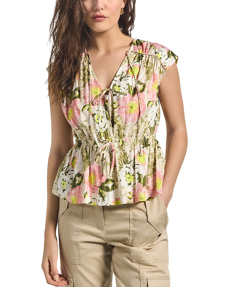 Derek Lam 10 Crosby Caroline Floral Double Tie Cotton Top In Multi