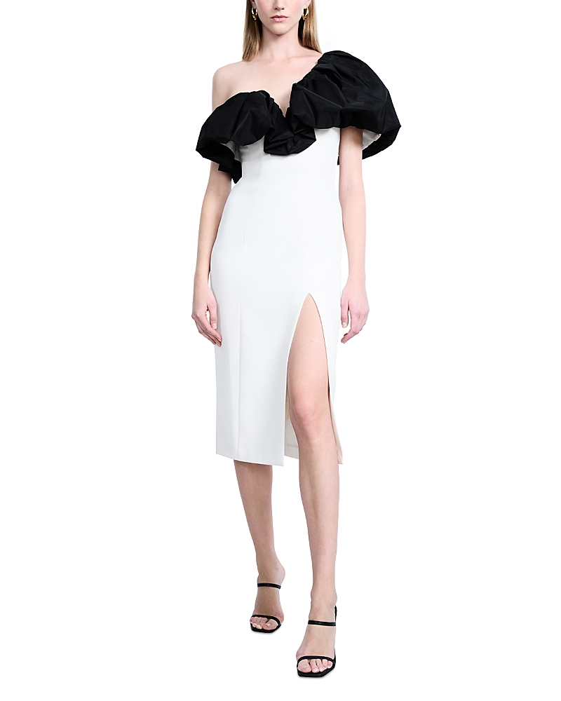 Bcbgmaxazria Puff Tea Length Dress In White
