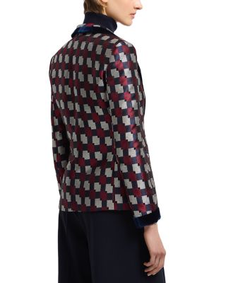 Geometric Jacquard Velvet Trim Blazer