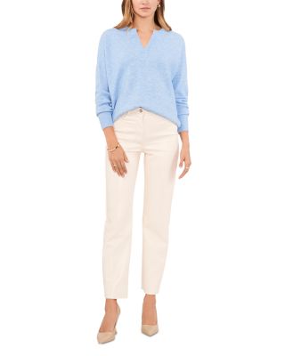 Drop Shoulder Henley Neck Sweater