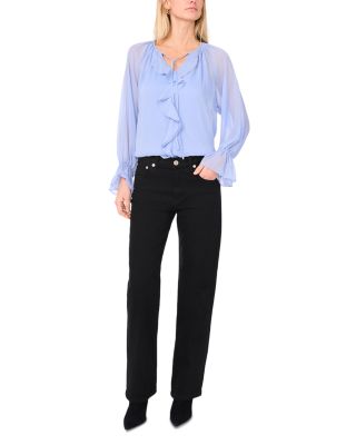 Ruffled Front Long Sleeve Blouse