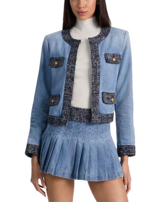 Alice and Olivia Landon Cropped Denim Jacket | Bloomingdale's