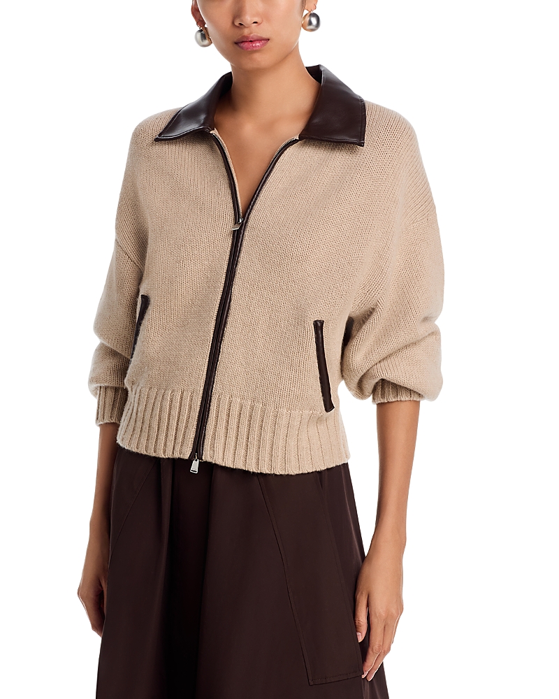 Simkhai Zofia Zip Front Wool Cardigan In Brown
