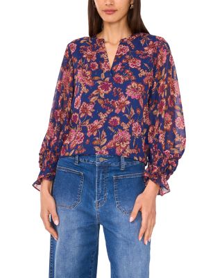 Split Neck Long Sleeve Blouse