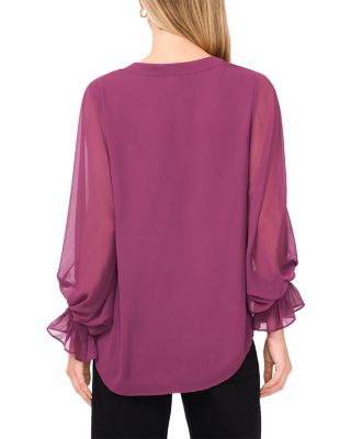 V Neck Sheer Sleeve Top