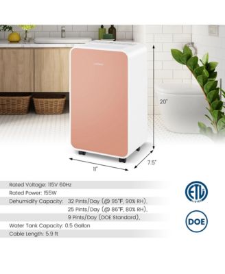  Portable 32 Pints/Day Dehumidifier for Home Basement with 3 Modes