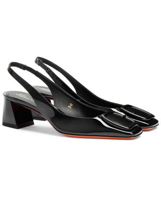  Women's Patent Leather Mid-Heel Slingback Pumps