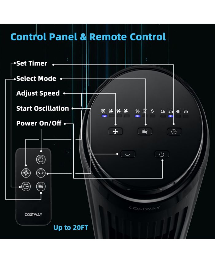 40''Tower Fan with Remote 75 Degree Oscillating Fan with 3 Wind Modes & 4 Wind Speeds