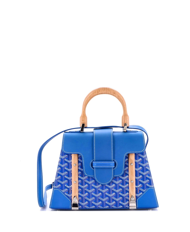 Pre-owned Pre-owned Goyard Goyard Pm Saigon Top Handle Bag Coated Canvas With Leather In Blue