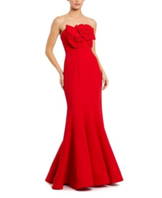 Crepe Strapless Mermaid with 3D Flowers Gown