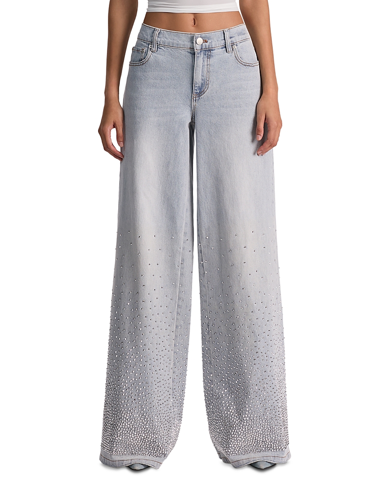 Alice And Olivia Amazing Mid Rise Embellished Jeans In Rock Star Blue In Blue